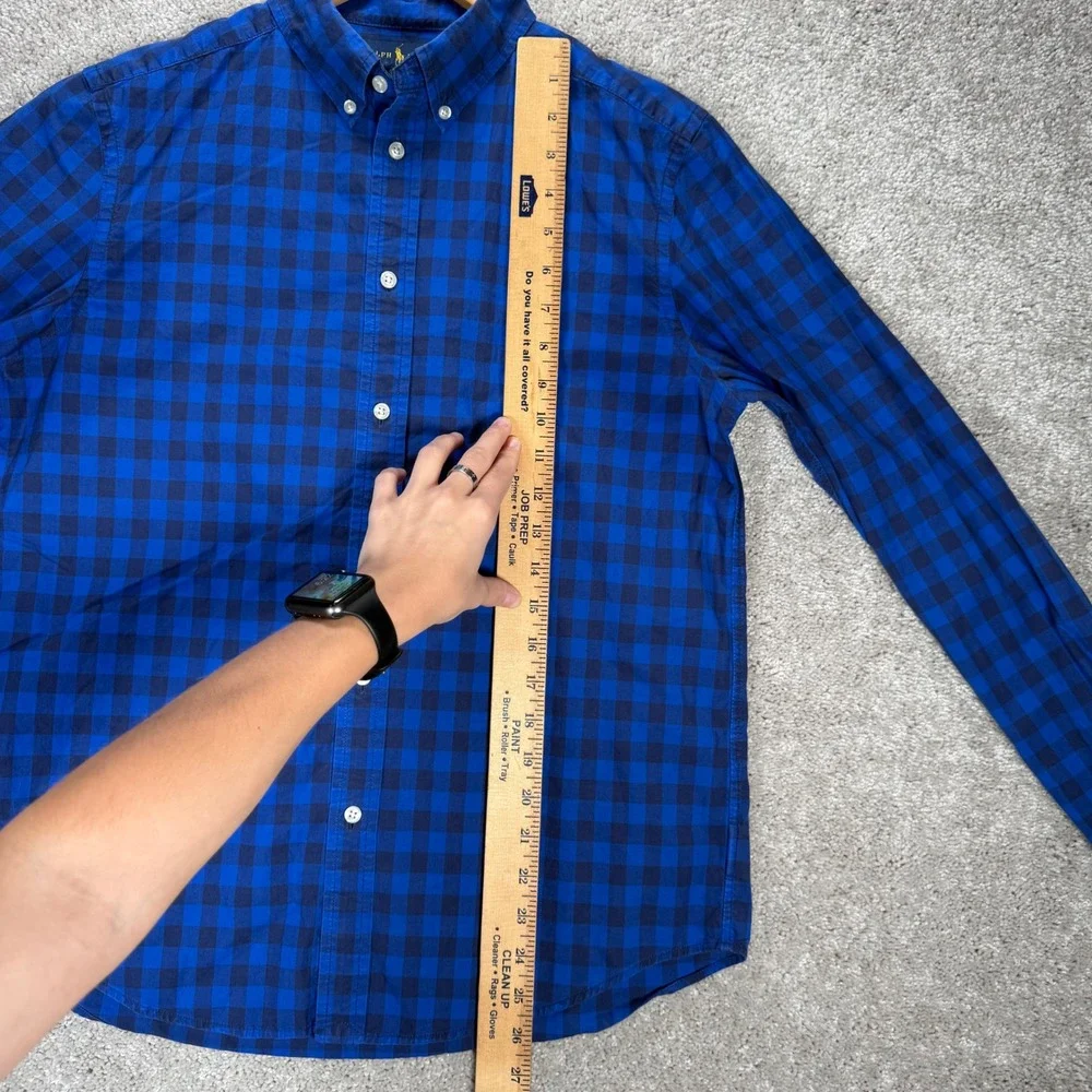 Ralph Lauren Boys XL 18-20 Blue Gingham Plaid Button Down Shirt Long Sleeve